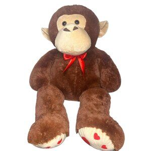 Gigantic Stuffed Monkey Brown Soft Cuddly Animal 35” Hearts Feet Best Made Toys